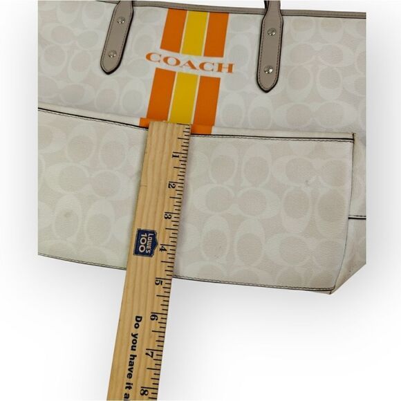 Coach Varsity Stripe City Zip Tote in Signature 38405 Silver/Chalk Orange Bag - Picture 11 of 13